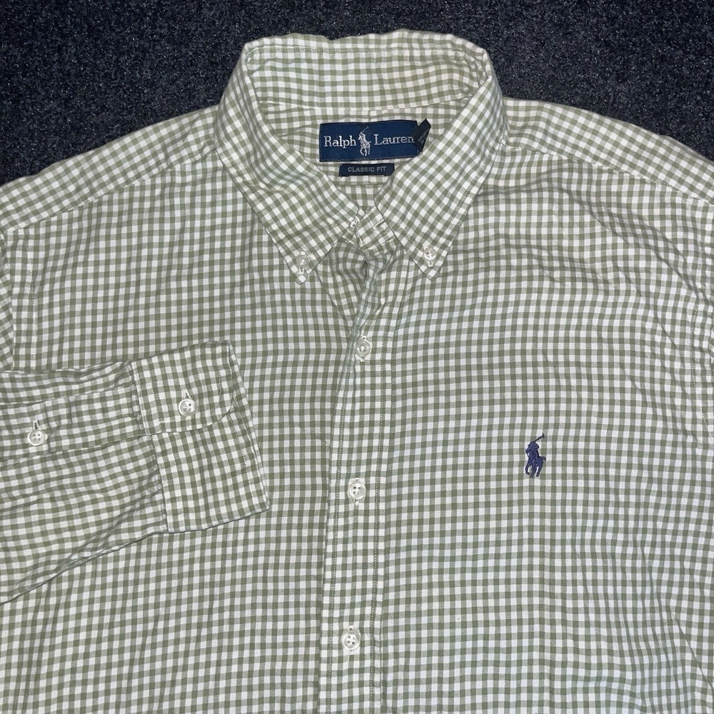 Ralph Lauren Green Gingham Check Long Sleeve Button Classic Fit Shirt Mens L